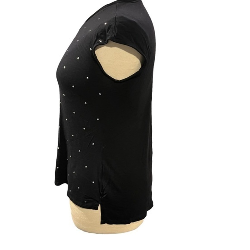 a.n.a A New Approach Womens Black Rhinestone Embellished Cap Sleeve Top Lrge #DB - Picture 3 of 7